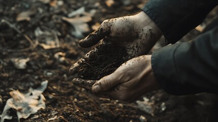Holding Soil with Hands in Outdoor Setting
