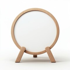 Fototapeta premium Minimalist Round Sign with Wooden Stand on White Background