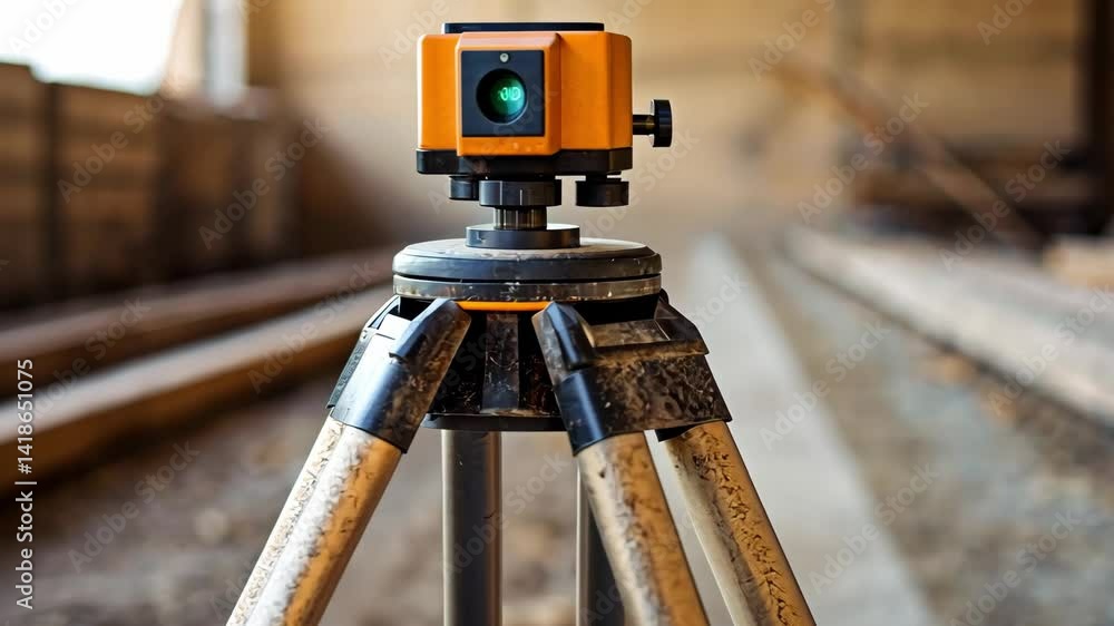 Poster precise measurements at real estate development site using surveying instruments and sturdy tripods 