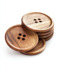 Wooden Buttons Stack for Crafting and Sewing Projects in Natural Finish