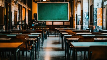 Empty classroom with green board (1)