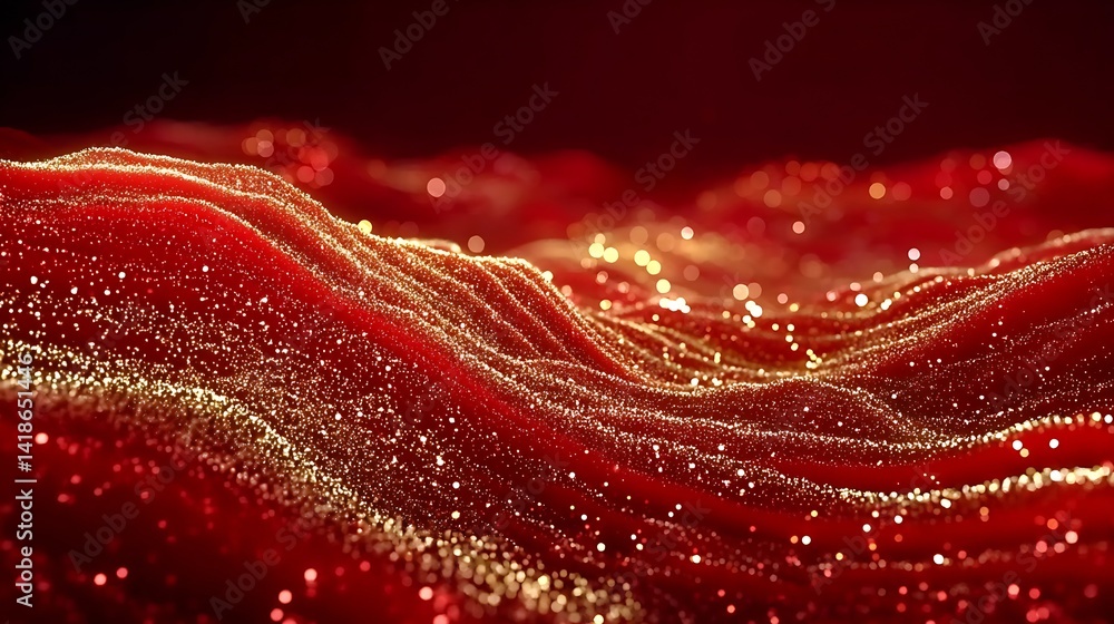 Poster Stunning Abstract Waves of Red and Gold Light Creating a Dynamic Visual Experience : Generative AI