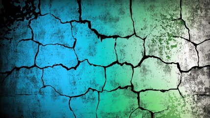 Obraz premium Cracked concrete surface with vibrant teal and mint hues.