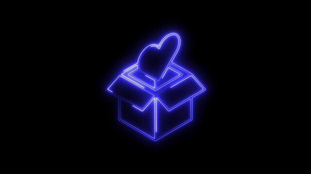 Glowing neon gift icon 4k,  isolated on black background. HD Video motion graphic animation