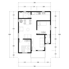 Black and White floor plan of a modern unfurnished house for your design. Suburban house vector blueprint. Architectural background.