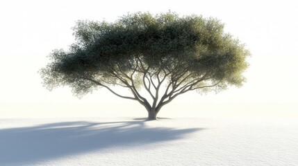 Fototapeta premium majestic arboreal form solitary tree casts subtle shadow across a crisp ethereal white expanse creating minimalist yet profound natural composition