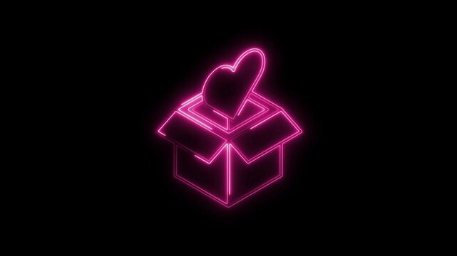 Glowing neon gift icon 4k,  isolated on black background. HD Video motion graphic animation