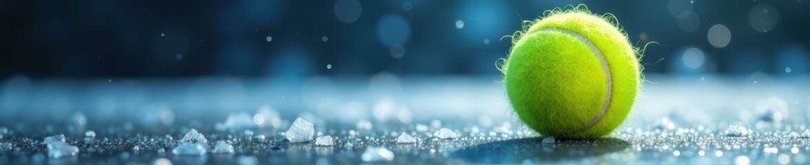 Frozen tennis ball, motion blur, sparkling background, fly, texture, tournament