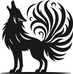 Wolf howling vector black