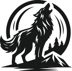 Wolf howling vector black