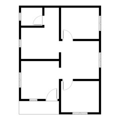 Black and White floor plan of a modern unfurnished house for your design. Suburban house vector blueprint. Architectural background.