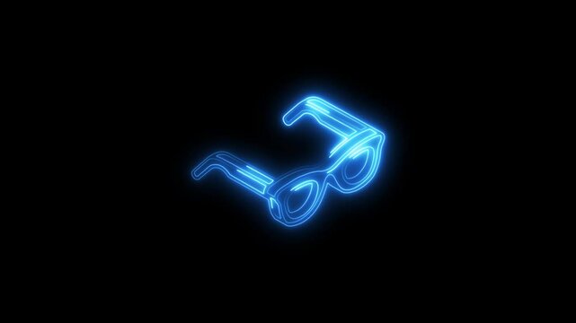 Glowing neon glasses icon 4k isolated on black background. HD Video motion graphic animation