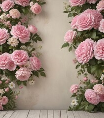 Romantic vintage floral wall  Pink roses, daisies, hydrangeas  Elegant, shabby chic , daisies, close up