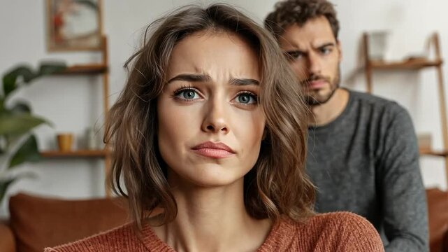 A woman with contempt on her face, feeling resentment towards her husband.