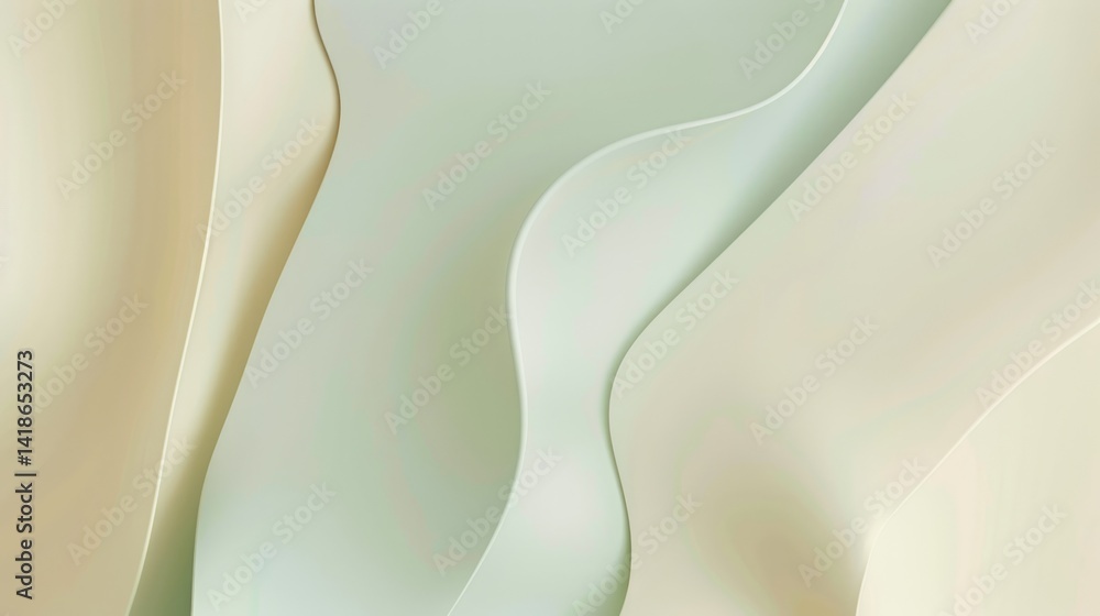 Poster Abstract soft pastel wave pattern in beige and green tones. Digital background for art design. Background image of green and brown with floating and flowing wave pattern and soft pastel color. AIG51.