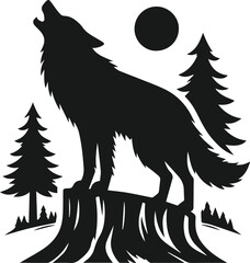 Wolf howling vector black