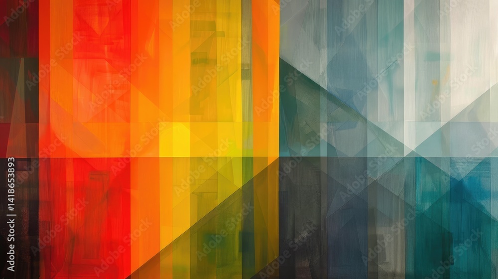 Aufkleber abstract geometric painting with yellow, orange and green triangle. 3d rendering digital artwork of 