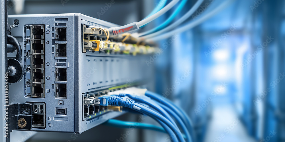 Aufkleber Network switch and cables connecting to servers in data center