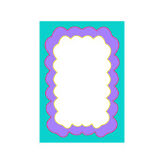 
Groovy Y2K color scallop wavy frame and retro funky border, vector blank background. Groovy psychedelic scallop pattern frames with wavy border with bright colors for poster of photo frame