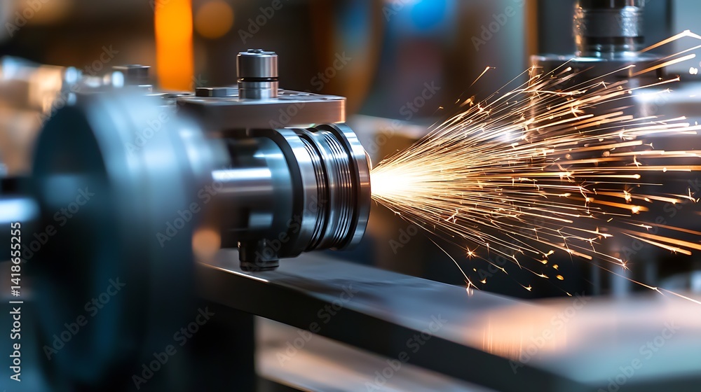 Leinwandbilder Close-Up of Industrial Machine Parts with Sparks Flying for a Dynamic Engineering Visual : Generative AI