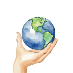 watercolor A hand holding a small globe illustration