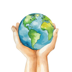 watercolor A hand holding a small globe illustration