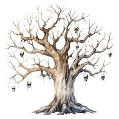 watercolor  A haunted tree with twisted branches illustration