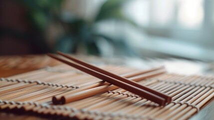 Chopsticks on a Bamboo Mat