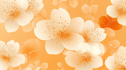 Soft orange cherry blossom pattern with serene floral design, Pattern background not seamless