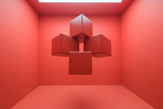 Fototapeta Red cubes in a room