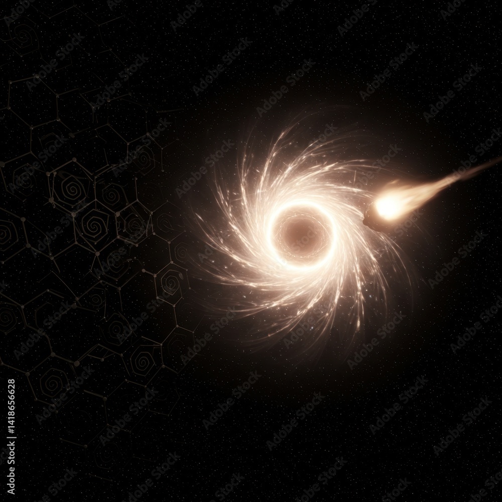 Poster cosmic collision a celestial event captured in stunning detail a comet plunging into a black hole