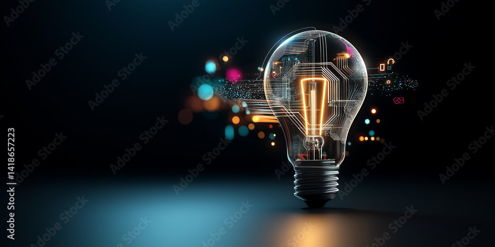 Poster Light bulb showing digital circuitry glowing with technology innovation