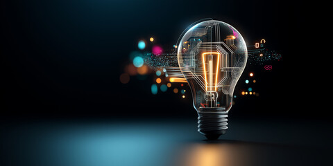 Light bulb showing digital circuitry glowing with technology innovation