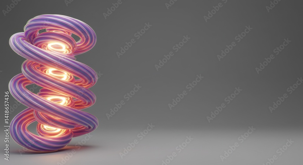 Poster abstract 3d render of a spiraling purple and white structure with glowing inner lights