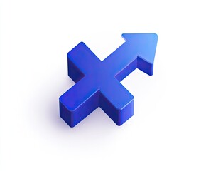 3D Sagittarius zodiac sign, blue, isometric view.