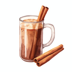 watercolor A mug of cocoa with a cinnamon stick illustration