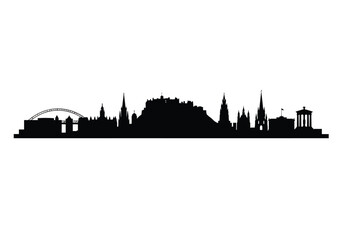 Obraz premium Scotland skyline silhouette. This image shows the historic skyline of Edinburgh, Scotland, highlighting iconic landmarks like castles and spires. Vector clipart illustration design.