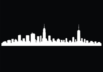 Fototapeta premium White city silhouette. This image shows a white city skyline silhouette set against a black background, emphasizing urban architecture and skyscrapers. Vector clipart illustration design.