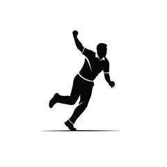 Cricket bowler silhouette. This image shows a black silhouette of a cricket bowler in action, emphasizing dynamic motion and athletic performance. Vector clipart illustration design.