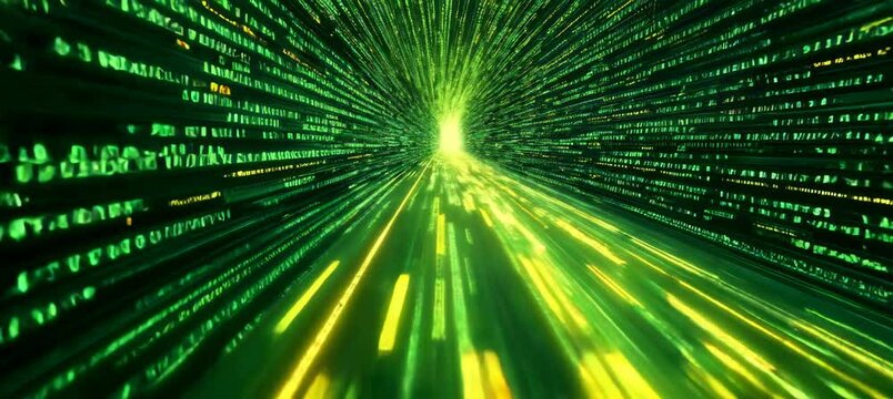 Green matrix virtual digital cyber portal teleport background. Generative video AI technology.	
