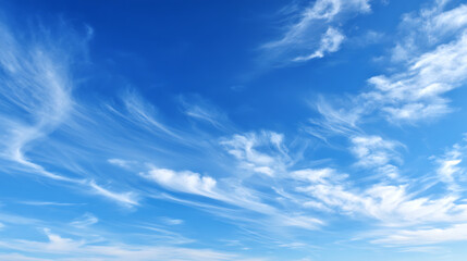 Blue sky with white clouds, long cirrus clouds, cirrostratus, sunny day, fair weather, bright daylight, sky with few clouds, sky gradient, sky background, nature,