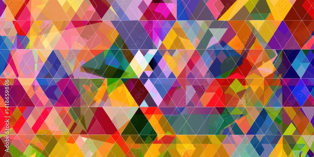 Poster colorful geometric triangles in a vibrant overlapping pattern. abstract artwork of geometric shape w