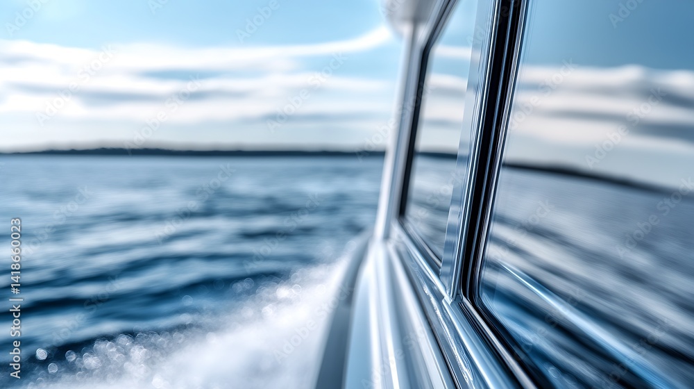 Aufkleber serene reflection of blue sky and water captured from a speeding boat : generative ai