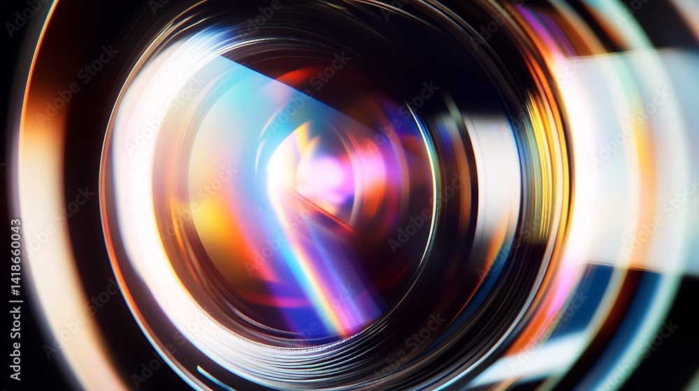 Leinwandbilder Close up view of a camera lens revealing intricate details and vibrant colors blooming from within the glass creating a stunning visual : Generative AI