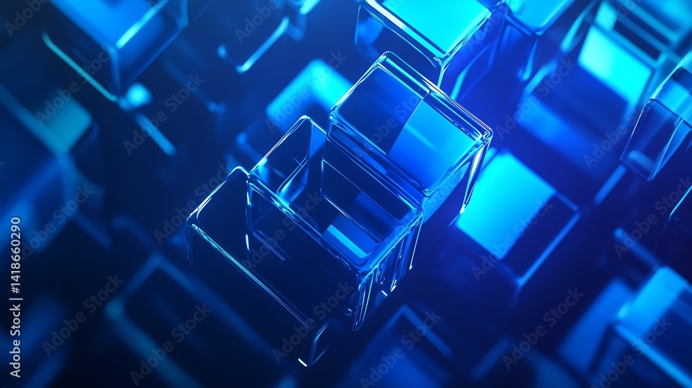 Poster Dynamic Close Up of Blue Glass Blocks Interspersed with Light Creating an Engaging Abstract Background Concept : Generative AI