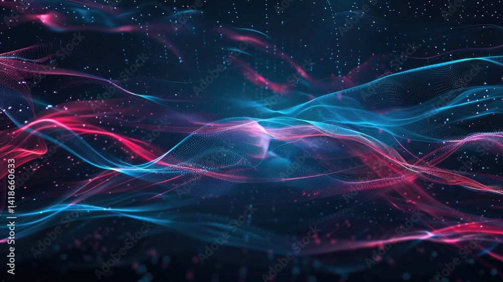 Poster this abstract image showcases elegant blue lines flowing against a dark background, creating a seren