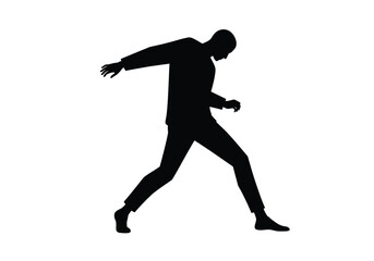 Obraz premium Illusion silhouette. This image depicts a black silhouette of a human figure in a dynamic pose, showcasing abstract movement and creativity. Vector clipart illustration design.