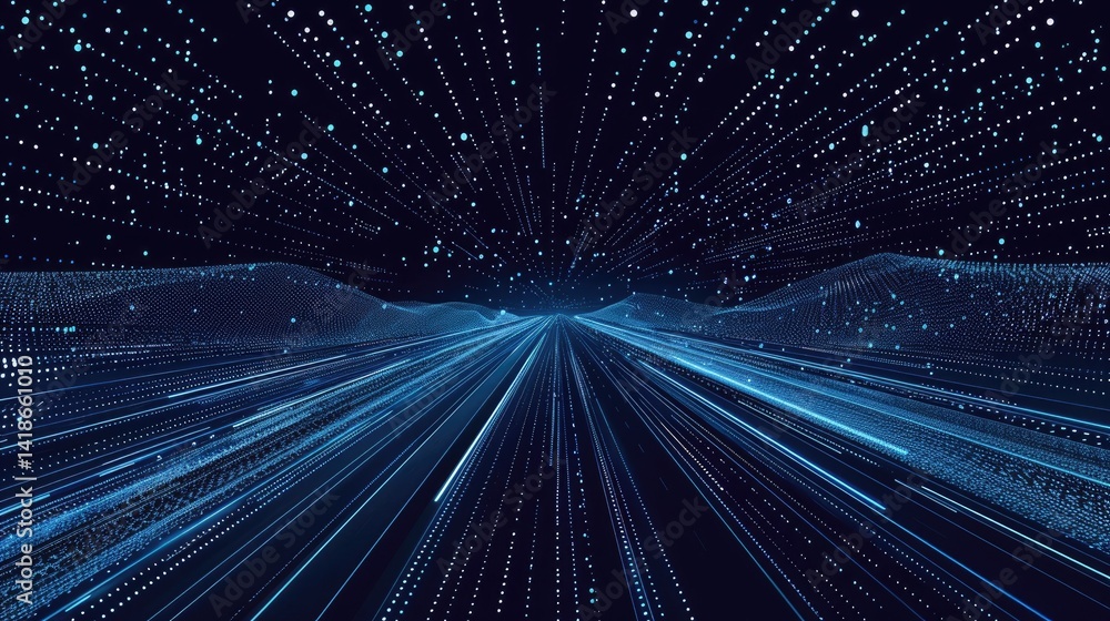 Poster this image features an abstract representation of a data highway in dark blue, showcasing a mesmeriz