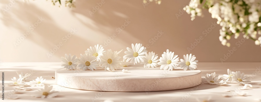 Poster stylish arrangement of delicate daisies on a smooth wooden surface with natural light : generative a