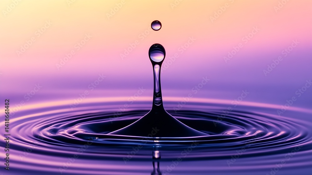Aufkleber Elegant Water Drop Creating Ripples in Calm Surface Against a Beautiful Gradient Background : Generative AI